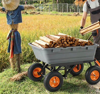 Heavy-Duty Garden Dump Cart with 2-in-1 Convertible Handle, 13" All-Terrain Wheels & 1,500-Lb Load Capacity