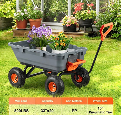 Heavy-Duty Garden Dump Cart with 2-in-1 Convertible Handle, 13" All-Terrain Wheels & 1,500-Lb Load Capacity