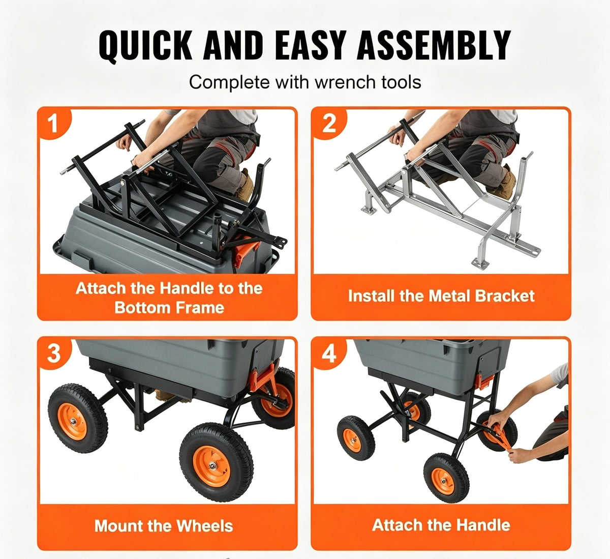 Heavy-Duty Garden Dump Cart with 2-in-1 Convertible Handle, 13" All-Terrain Wheels & 1,500-Lb Load Capacity