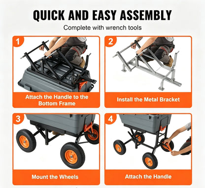 Heavy-Duty Garden Dump Cart with 2-in-1 Convertible Handle, 13" All-Terrain Wheels & 1,500-Lb Load Capacity