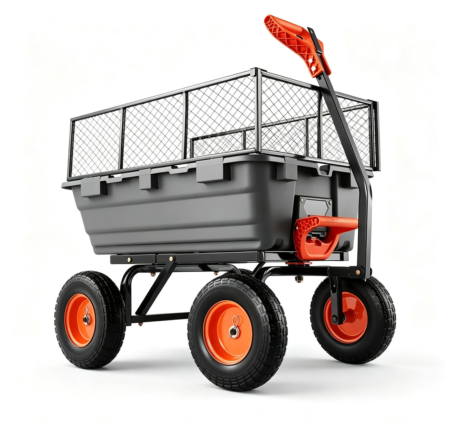 Heavy-Duty Garden Dump Cart with 2-in-1 Convertible Handle, 13" All-Terrain Wheels & 1,500-Lb Load Capacity