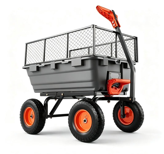 Heavy-Duty Garden Dump Cart with 2-in-1 Convertible Handle, 13" All-Terrain Wheels & 1,500-Lb Load Capacity
