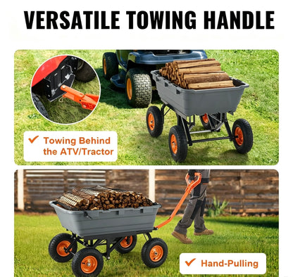 Heavy-Duty Garden Dump Cart with 2-in-1 Convertible Handle, 13" All-Terrain Wheels & 1,500-Lb Load Capacity
